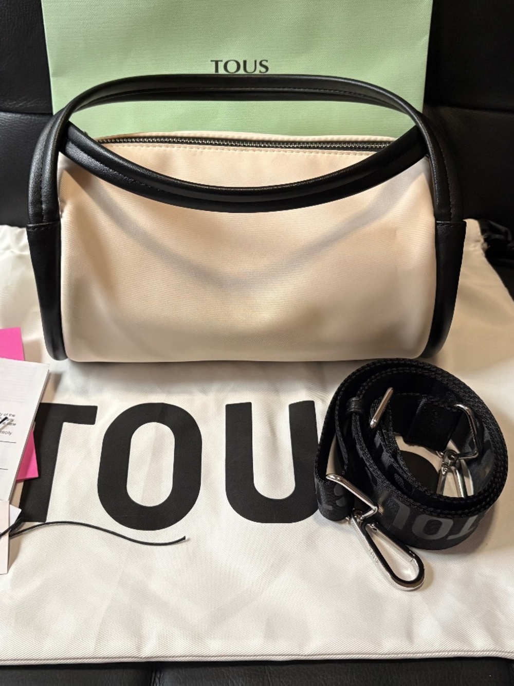 TOUS Miranda soft beige duffel bag with black trim